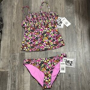 Vibrant Floral Bikini Set with Halter Top and Classic Cut